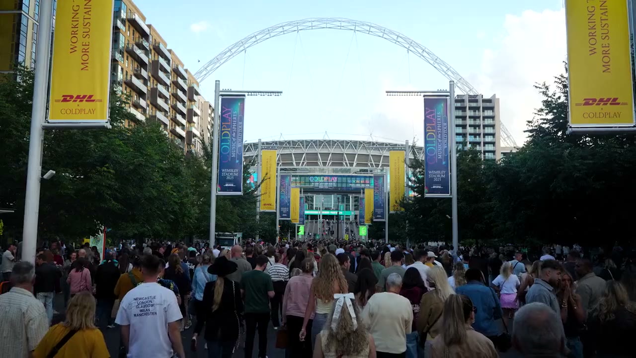 Crowds arriving at Wembley Stadium for Coldplay&rsquo;s Music of the Spheres World Tour