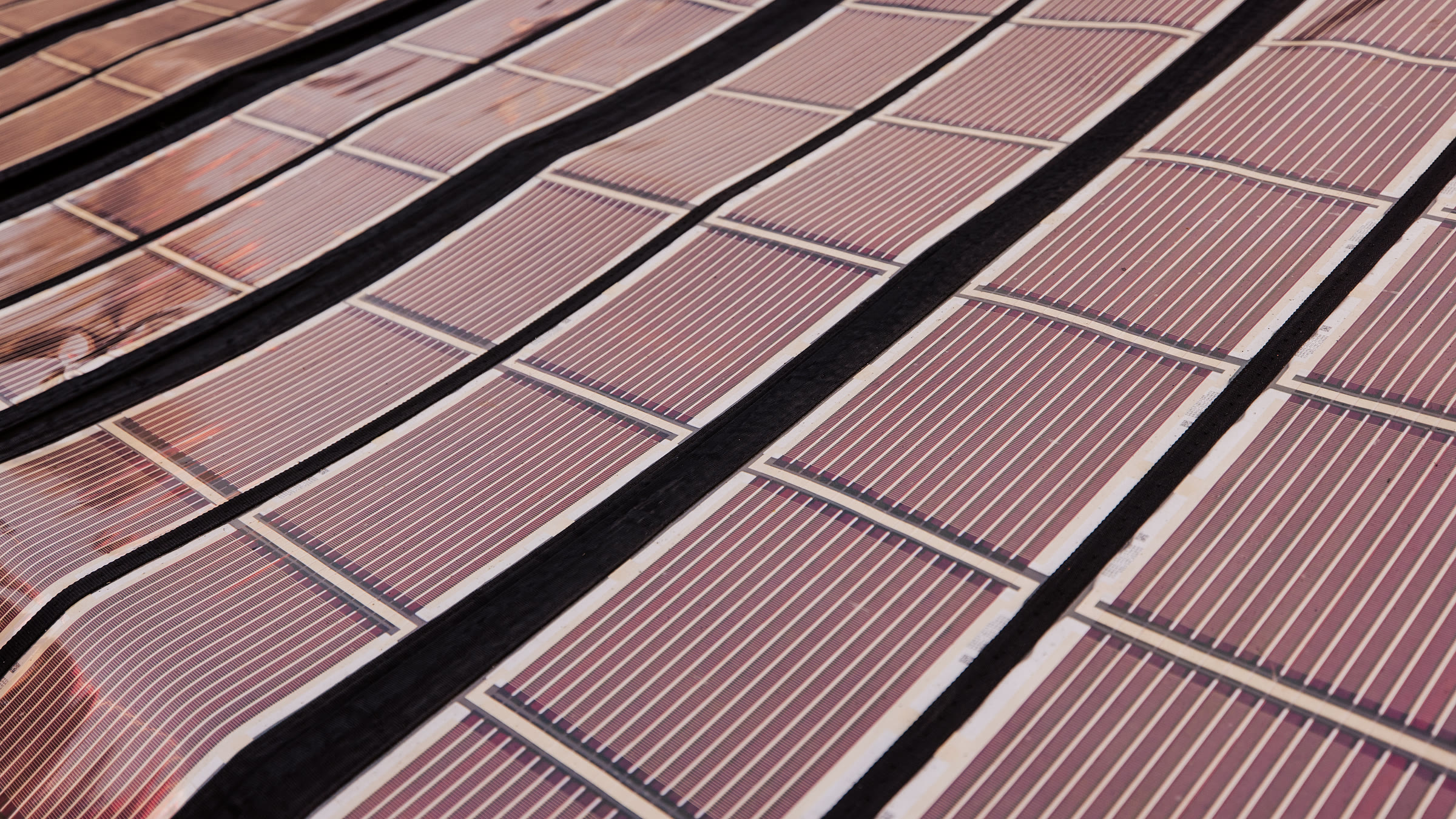 Rows of Printed Solar cells laid out in long strips