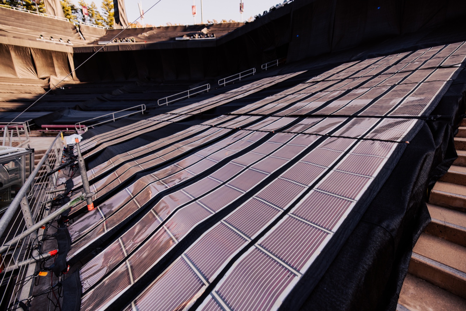 Printed Solar across the stands at Stanford Stadium