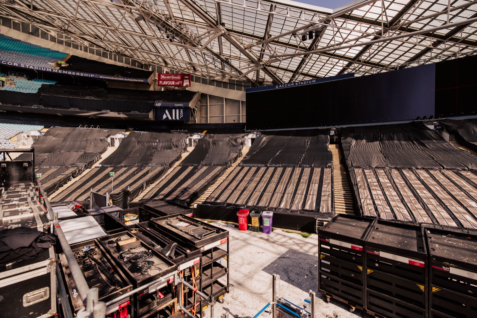 Printed Solar laid across stadium seating under the roof